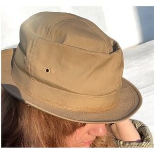 Gorpcore Vintage Bucket Fedora Hat London Fog Size 7 1/2 Tan Khaki Cotton Blend